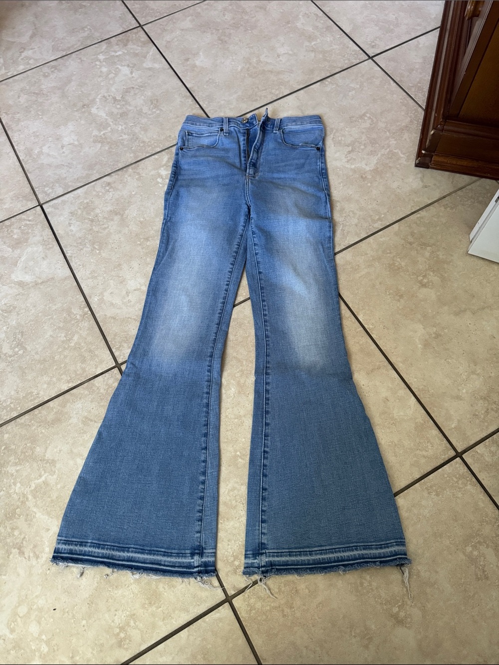 Abercrombie & Fitch Light Blue Flare Jeans with Frayed Hem